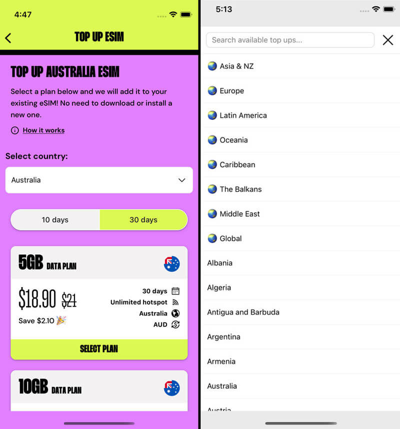 How do I top up my Travel eSIM?