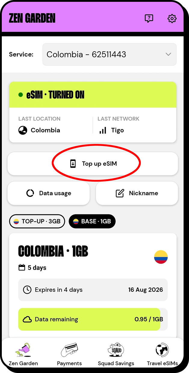How do I top up my Travel eSIM?