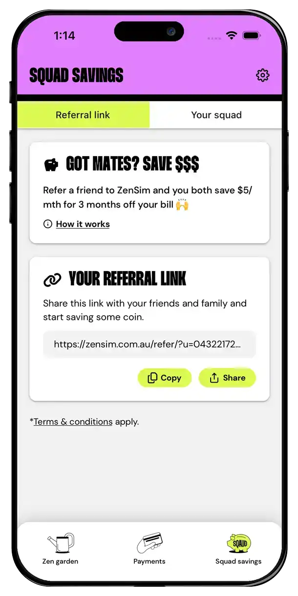 ZenSim app - Squad savings