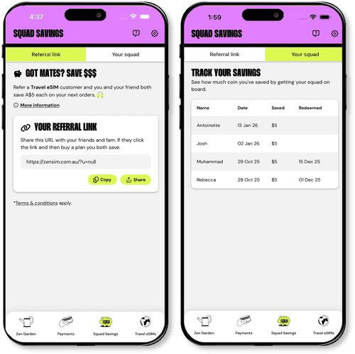 Squad Savings in app